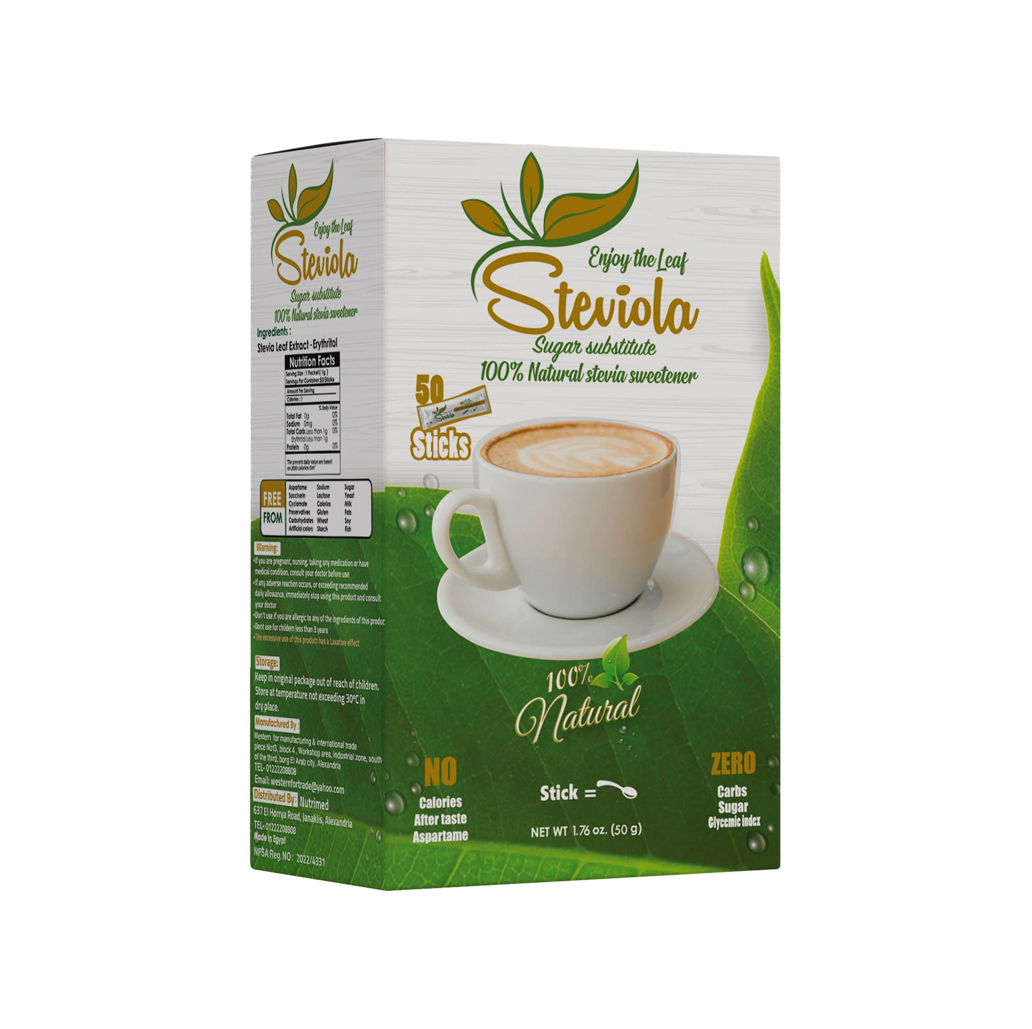 Steviola Natural Sweetener from Stevia Leaves - 50 Sachets -shop Steviola Packets 1teaspoon